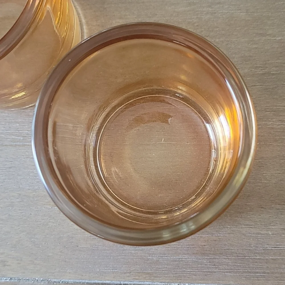Vintage Amber Peach  Glass Votive Candle Holders Set of 2 MCM Style